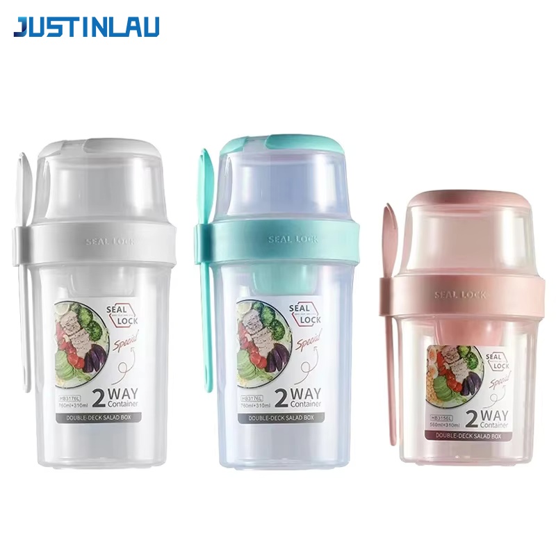 Nutrition And Fitness - JUSTINLAU ถ้วยสลัดลดน้ำหนักแบบพกพา ถ้วยโยเกิร์ตผลไม้สำหรับอาหารเช้า ฝาปิดพร้อมช้อน กล่องเก็บอาหารสำหรับกิจกรรมกลางแจ้ง กล่องปิคนิค