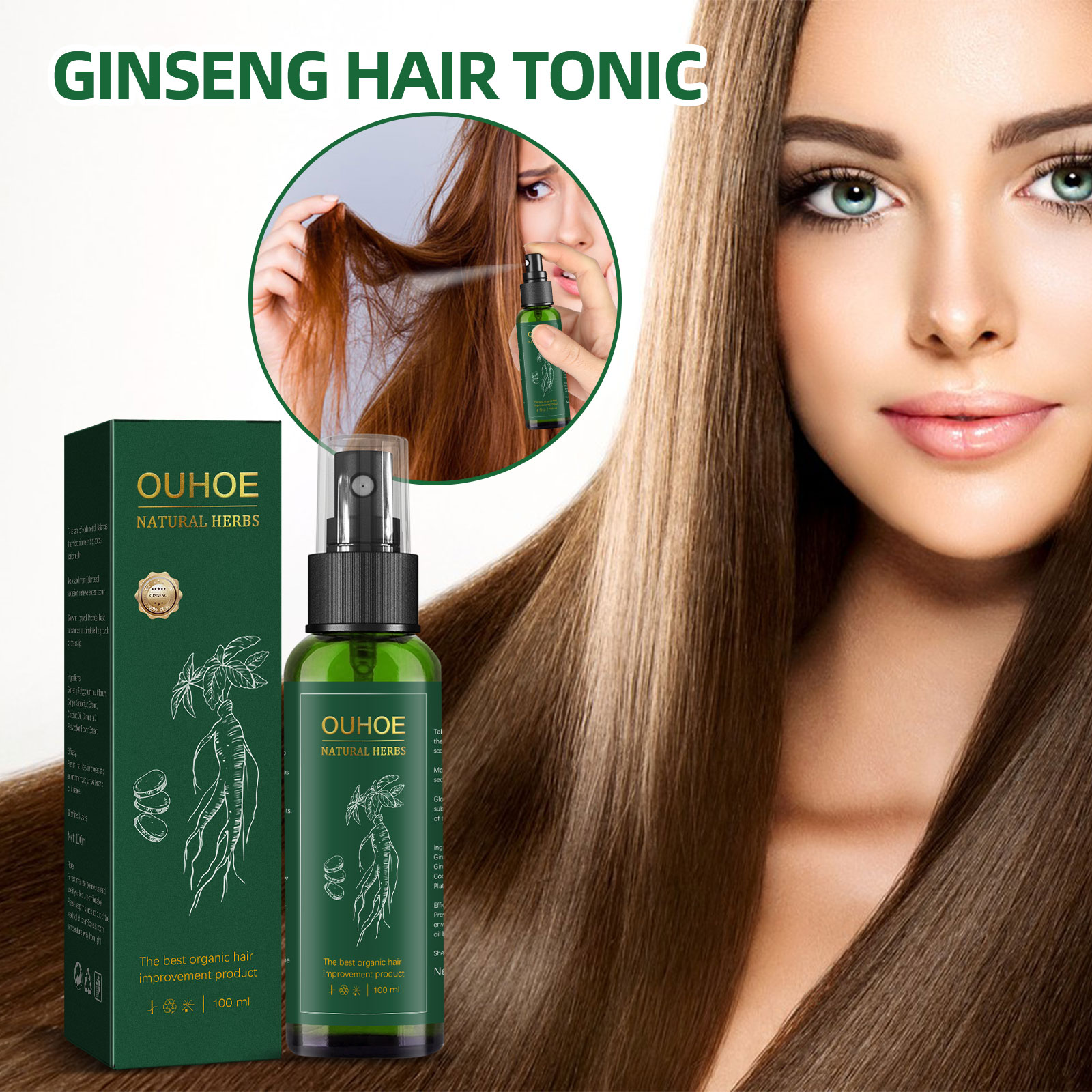 Nutrition And Fitness - โสมสมุนไพรธรรมชาติ Hair Care สเปรย์ชุ่มชื่นผมลบส่วนเกิน Sebum ป้องกันผมร่วง